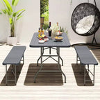 Costway 6 ft Portable Folding Table with Wood Grain HDPE Tabletop Safe Lock Mechanism Gray/Brown