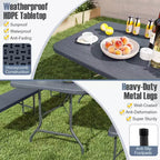 Costway 6 ft Portable Folding Table with Wood Grain HDPE Tabletop Safe Lock Mechanism Gray/Brown