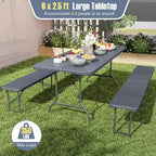 Costway 6 ft Portable Folding Table with Wood Grain HDPE Tabletop Safe Lock Mechanism Gray/Brown