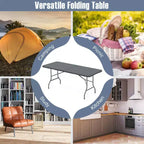Costway 6 ft Portable Folding Table with Wood Grain HDPE Tabletop Safe Lock Mechanism Gray/Brown