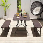 Costway 6 ft Portable Folding Table with Wood Grain HDPE Tabletop Safe Lock Mechanism Gray/Brown