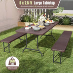 Costway 6 ft Portable Folding Table with Wood Grain HDPE Tabletop Safe Lock Mechanism Gray/Brown