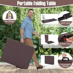 Costway 6 ft Portable Folding Table with Wood Grain HDPE Tabletop Safe Lock Mechanism Gray/Brown