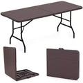 Costway 6 ft Portable Folding Table with Wood Grain HDPE Tabletop Safe Lock Mechanism Gray/Brown