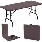 Costway 6 ft Portable Folding Table with Wood Grain HDPE Tabletop Safe Lock Mechanism Gray/Brown