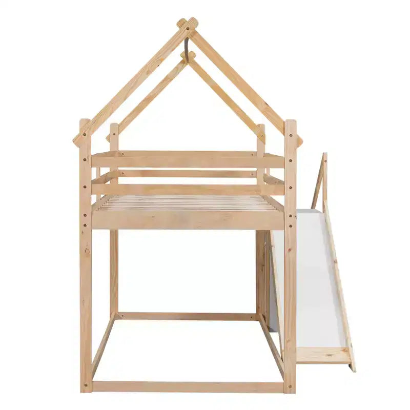 Twin over Twin House Bunk Bed with Slide and Staircase - ModernLuxe