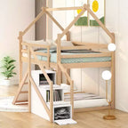 Twin over Twin House Bunk Bed with Slide and Staircase - ModernLuxe