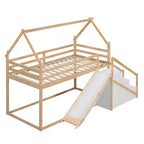 Twin over Twin House Bunk Bed with Slide and Staircase - ModernLuxe