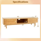 Costway 63 Bamboo TV Stand with 3 Storage Cubes Sliding Doors Mid Century Storage Cabinet