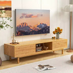 Costway 63 Bamboo TV Stand with 3 Storage Cubes Sliding Doors Mid Century Storage Cabinet