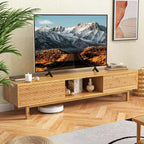 Costway 63 Bamboo TV Stand with 3 Storage Cubes Sliding Doors Mid Century Storage Cabinet