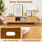 Costway 63 Bamboo TV Stand with 3 Storage Cubes Sliding Doors Mid Century Storage Cabinet