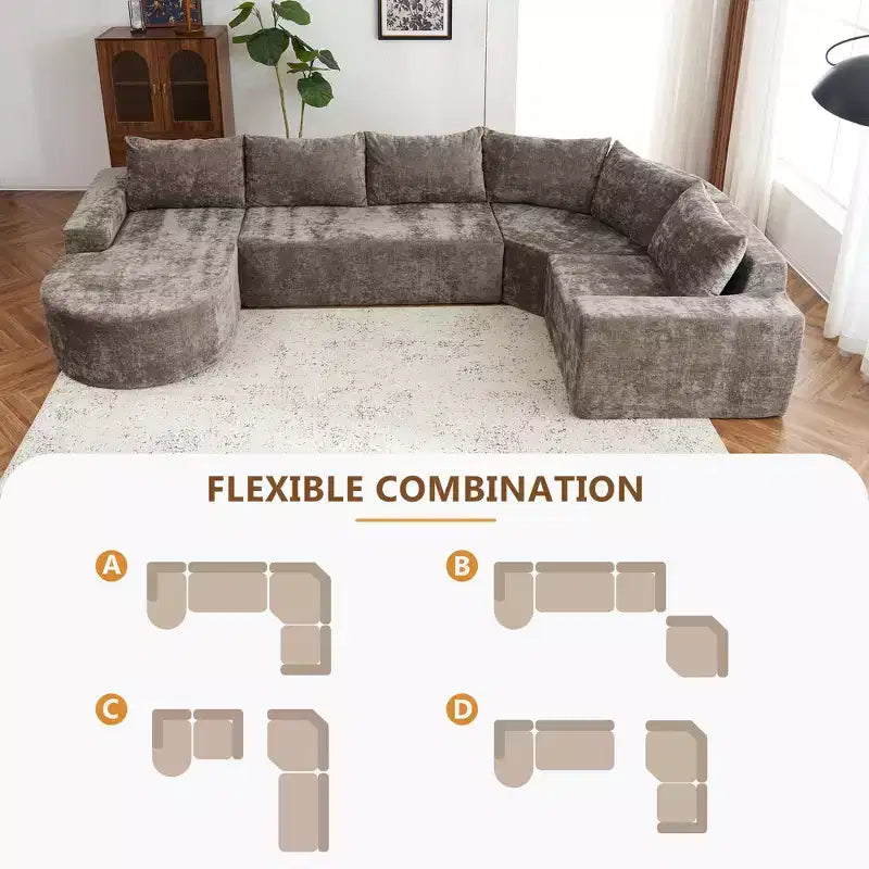 142W Oversized Modular Sofa, Upholstered Cloud Sectional Sofa Couches for Living Room -ModernLuxe