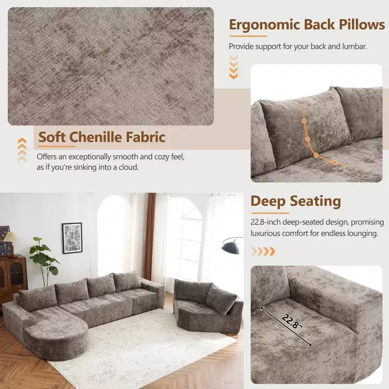 Divano modulare oversize 142W, Divano componibile Cloud imbottito per soggiorno -ModernLuxe