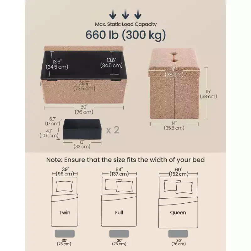 LEDREM Storage Ottoman Bench, Storage Chest, 15 x 30 x 15 Inches, End of Bed Bench, Load up to 660 lb