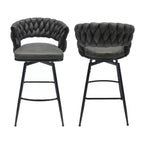 Back and Footrest Included, 2 Linen Woven Swivel Bar Stools Set, Non-Adjustable Kitchen Chairs