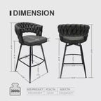 Back and Footrest Included, 2 Linen Woven Swivel Bar Stools Set, Non-Adjustable Kitchen Chairs