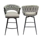 Back and Footrest Included, 2 Linen Woven Swivel Bar Stools Set, Non-Adjustable Kitchen Chairs