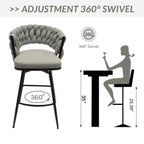 Back and Footrest Included, 2 Linen Woven Swivel Bar Stools Set, Non-Adjustable Kitchen Chairs