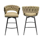 Back and Footrest Included, 2 Linen Woven Swivel Bar Stools Set, Non-Adjustable Kitchen Chairs