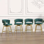 Back and Footrest Included, 2 Linen Woven Swivel Bar Stools Set, Non-Adjustable Kitchen Chairs