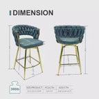 Back and Footrest Included, 2 Linen Woven Swivel Bar Stools Set, Non-Adjustable Kitchen Chairs