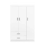 Whisen Wood 3-Door Wardrobe Armoire with Hanging Rod, 2-Drawers, and Storage Shelves