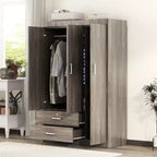 Whisen Wood 3-Door Wardrobe Armoire with Hanging Rod, 2-Drawers, and Storage Shelves