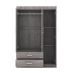 Whisen Wood 3-Door Wardrobe Armoire with Hanging Rod, 2-Drawers, and Storage Shelves
