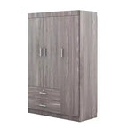Whisen Wood 3-Door Wardrobe Armoire with Hanging Rod, 2-Drawers, and Storage Shelves