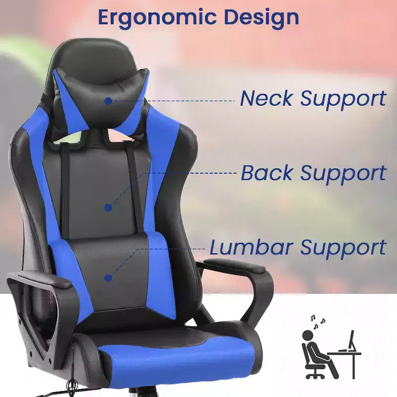 BestMassage Sedia da Gaming Sedia da Ufficio High-Back con Supporto Lombare Funzione Massaggio e Rotelle Girevoli in Pelle PU per Adulti e Ragazzi