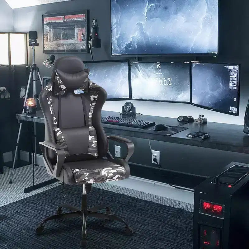 BestMassage Sedia da Gaming Sedia da Ufficio High-Back con Supporto Lombare Funzione Massaggio e Rotelle Girevoli in Pelle PU per Adulti e Ragazzi