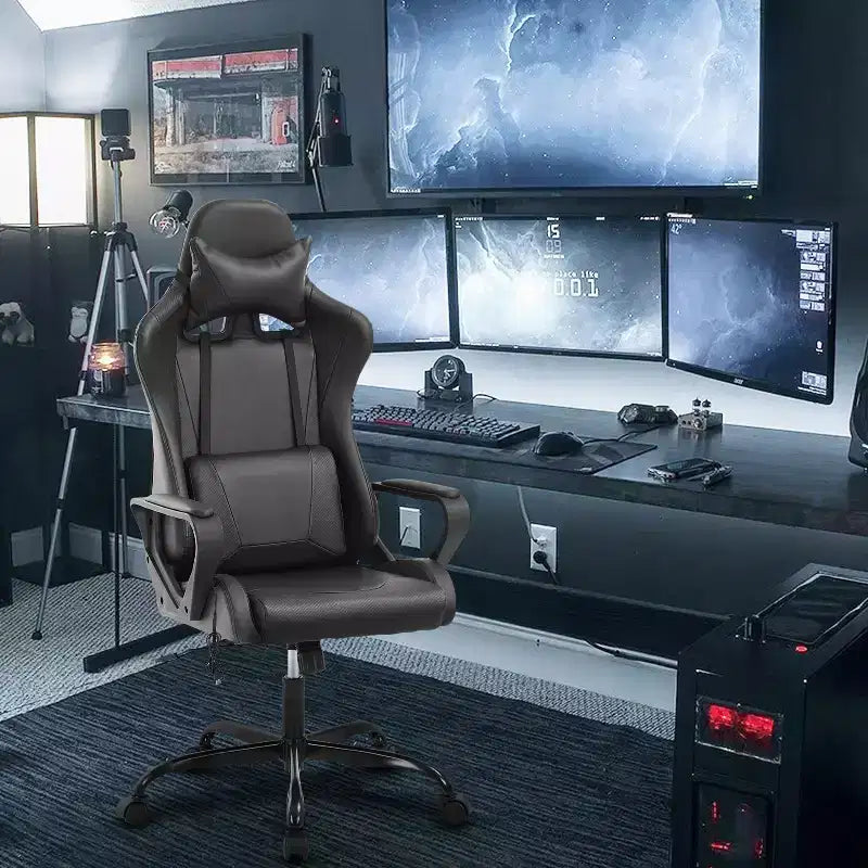 BestMassage Sedia da Gaming Sedia da Ufficio High-Back con Supporto Lombare Funzione Massaggio e Rotelle Girevoli in Pelle PU per Adulti e Ragazzi