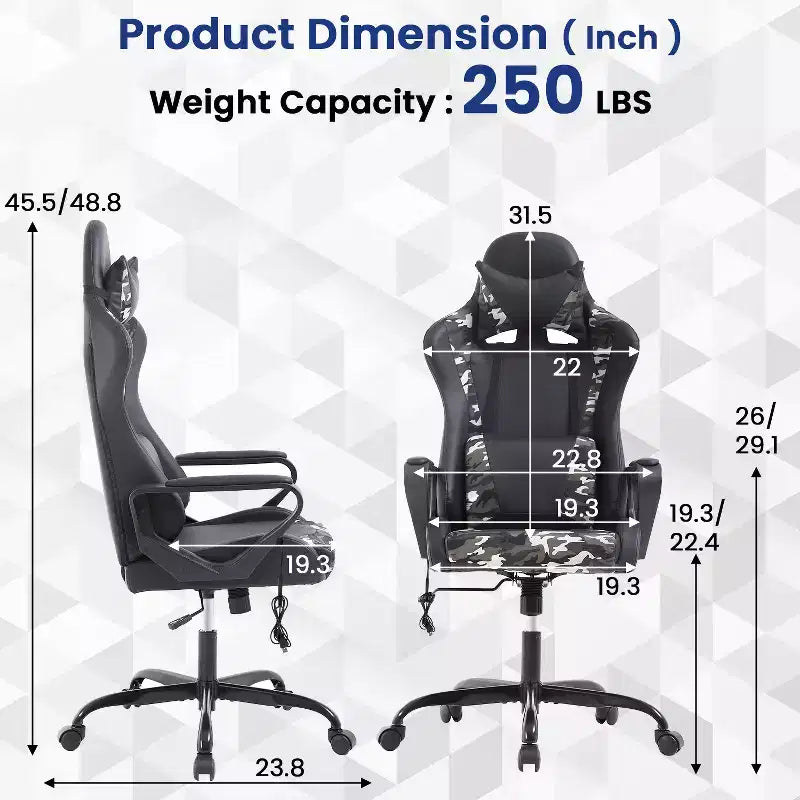 BestMassage Sedia da Gaming Sedia da Ufficio High-Back con Supporto Lombare Funzione Massaggio e Rotelle Girevoli in Pelle PU per Adulti e Ragazzi