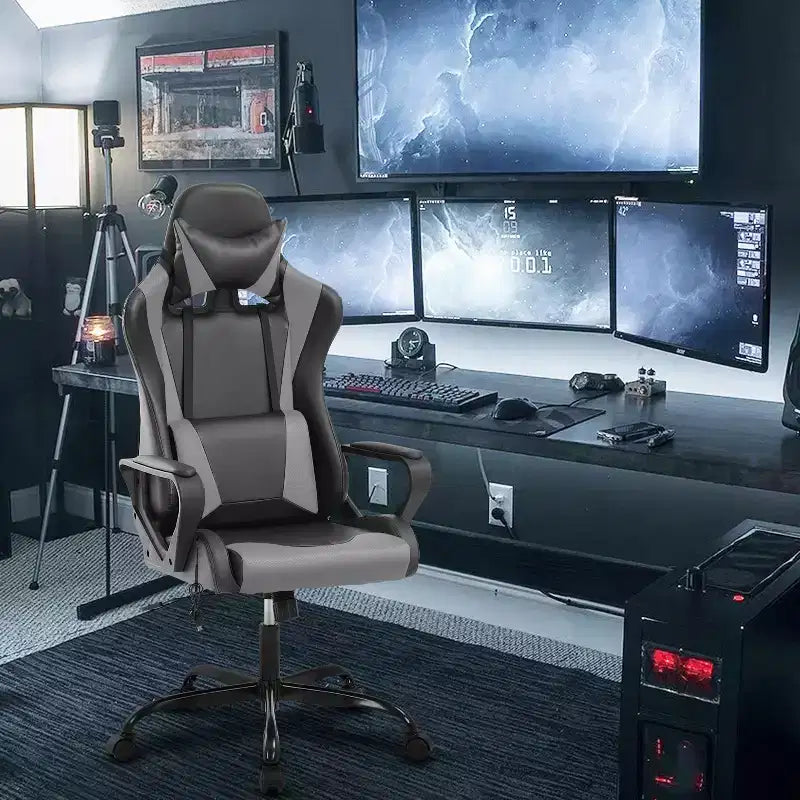 BestMassage Sedia da Gaming Sedia da Ufficio High-Back con Supporto Lombare Funzione Massaggio e Rotelle Girevoli in Pelle PU per Adulti e Ragazzi