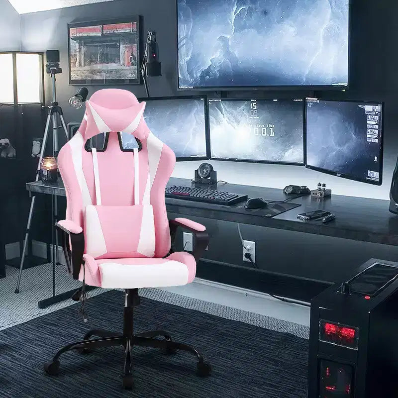 BestMassage Sedia da Gaming Sedia da Ufficio High-Back con Supporto Lombare Funzione Massaggio e Rotelle Girevoli in Pelle PU per Adulti e Ragazzi