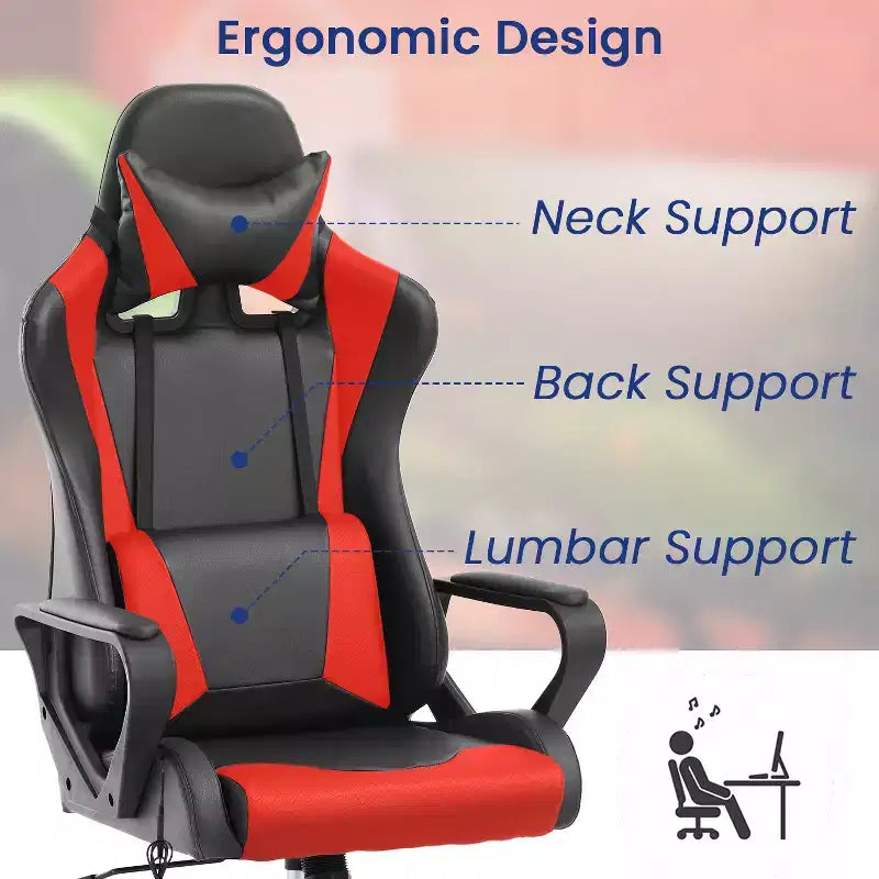 BestMassage Sedia da Gaming Sedia da Ufficio High-Back con Supporto Lombare Funzione Massaggio e Rotelle Girevoli in Pelle PU per Adulti e Ragazzi