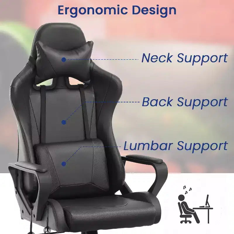 BestMassage Sedia da Gaming Sedia da Ufficio High-Back con Supporto Lombare Funzione Massaggio e Rotelle Girevoli in Pelle PU per Adulti e Ragazzi