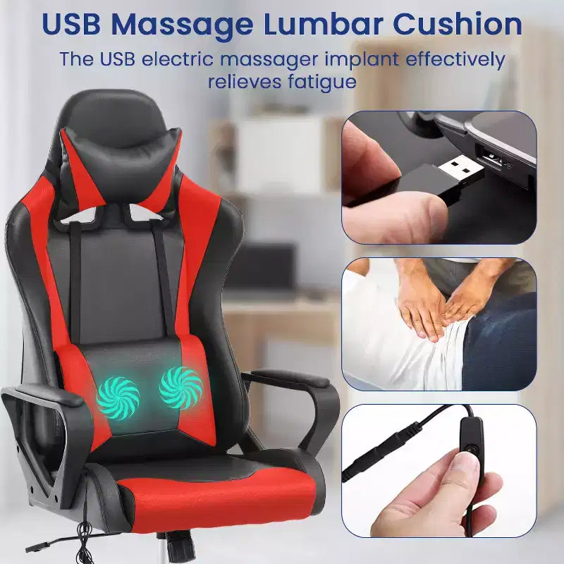 BestMassage Sedia da Gaming Sedia da Ufficio High-Back con Supporto Lombare Funzione Massaggio e Rotelle Girevoli in Pelle PU per Adulti e Ragazzi