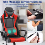 BestMassage Sedia da Gaming Sedia da Ufficio High-Back con Supporto Lombare Funzione Massaggio e Rotelle Girevoli in Pelle PU per Adulti e Ragazzi