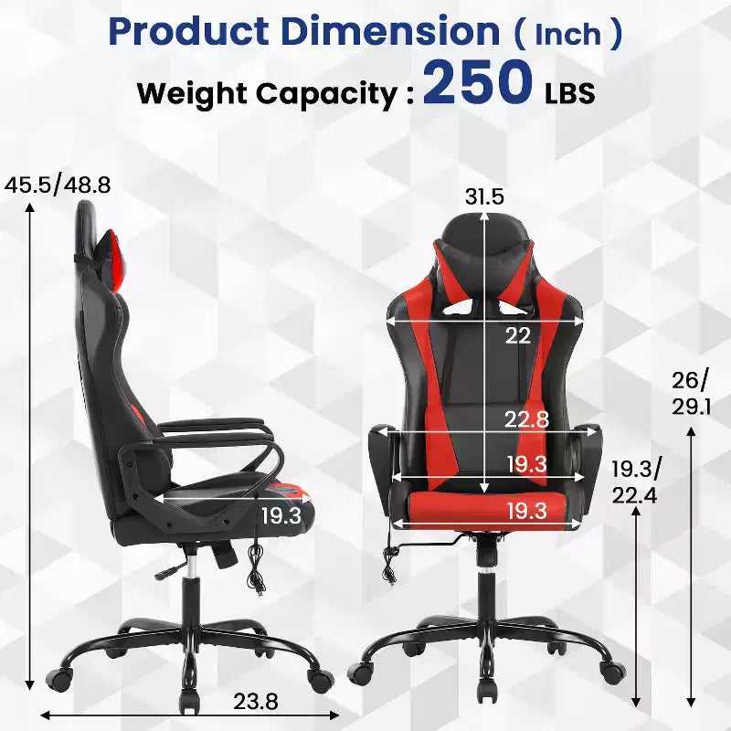 BestMassage Sedia da Gaming Sedia da Ufficio High-Back con Supporto Lombare Funzione Massaggio e Rotelle Girevoli in Pelle PU per Adulti e Ragazzi
