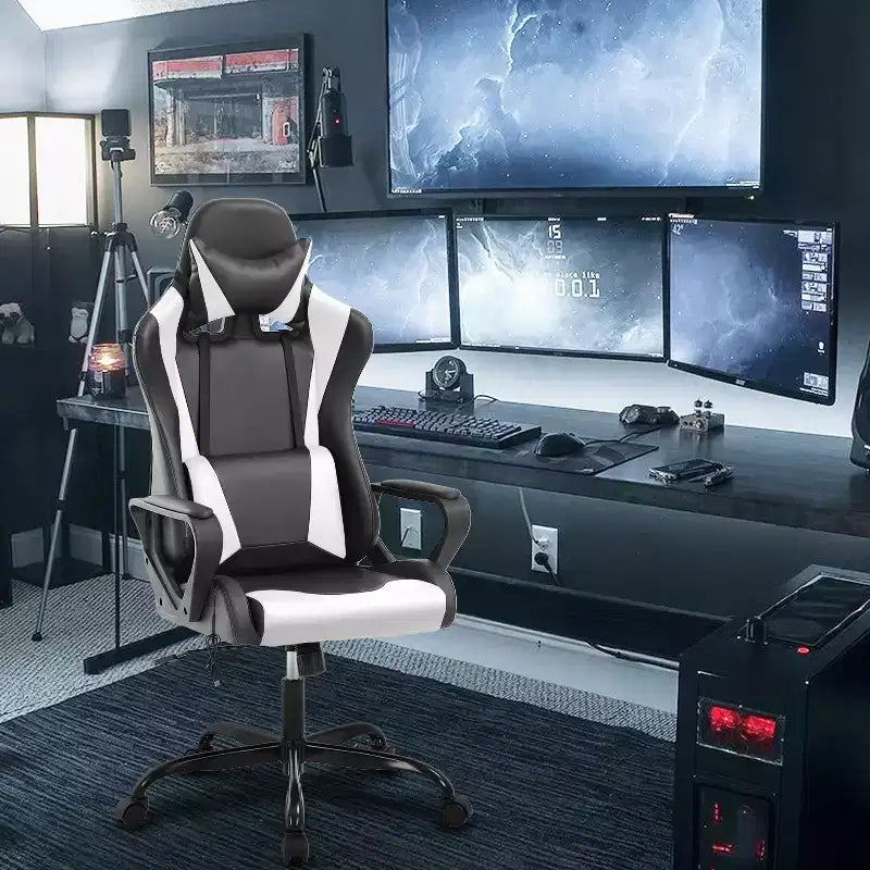 BestMassage Sedia da Gaming Sedia da Ufficio High-Back con Supporto Lombare Funzione Massaggio e Rotelle Girevoli in Pelle PU per Adulti e Ragazzi