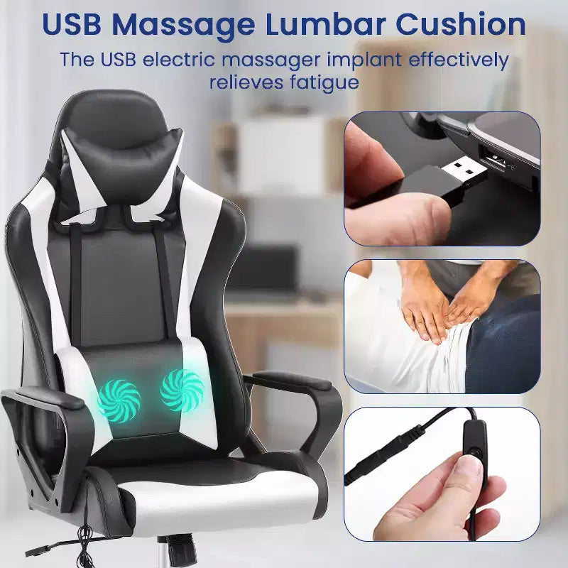 BestMassage Sedia da Gaming Sedia da Ufficio High-Back con Supporto Lombare Funzione Massaggio e Rotelle Girevoli in Pelle PU per Adulti e Ragazzi