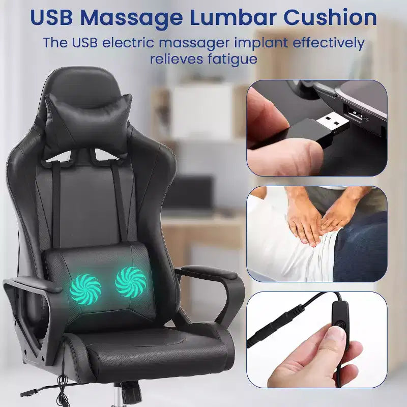 BestMassage Sedia da Gaming Sedia da Ufficio High-Back con Supporto Lombare Funzione Massaggio e Rotelle Girevoli in Pelle PU per Adulti e Ragazzi