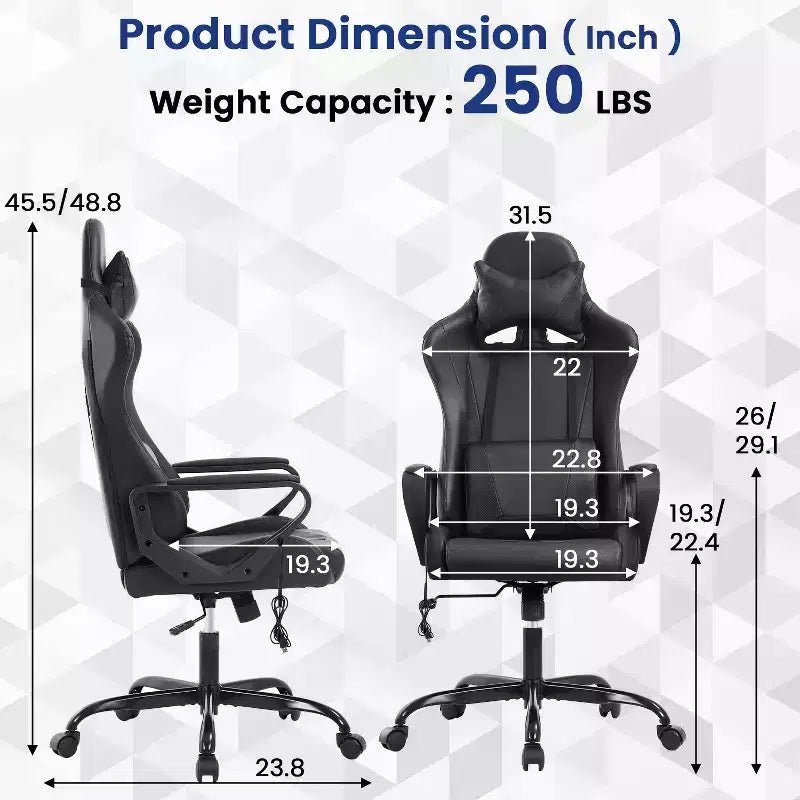 BestMassage Sedia da Gaming Sedia da Ufficio High-Back con Supporto Lombare Funzione Massaggio e Rotelle Girevoli in Pelle PU per Adulti e Ragazzi