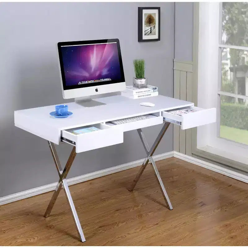 Kings Brand Furniture Logan Home Office Desk With Drawers Keyboard Tray And XLeg Frame  Computer Desk, Writing Desk, Office Desk