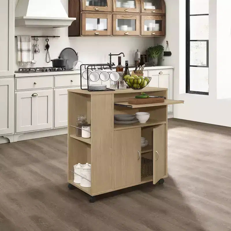 Kings Brand Furniture Carrello da cucina Alaina su ruote con armadietto contenitore