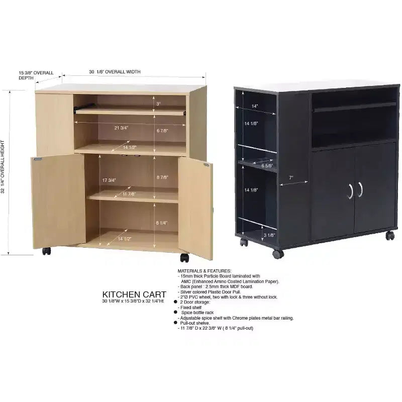 Kings Brand Furniture Carrello da cucina Alaina su ruote con armadietto contenitore