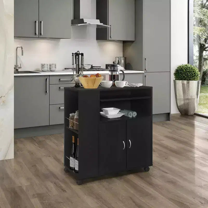 Kings Brand Furniture Alaina Kitchen Island Rolling Cart on Wheels with Storage Cabinet