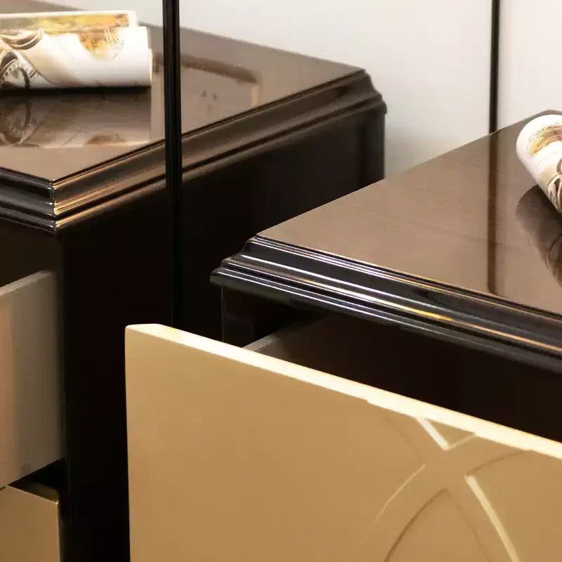 JTH LUXE Verona 23 Tavolino Contenitore Ampio Contemporaneo Glam, Espresso Nero e Oro Morbido Legno di Betulla e Impiallacciatura